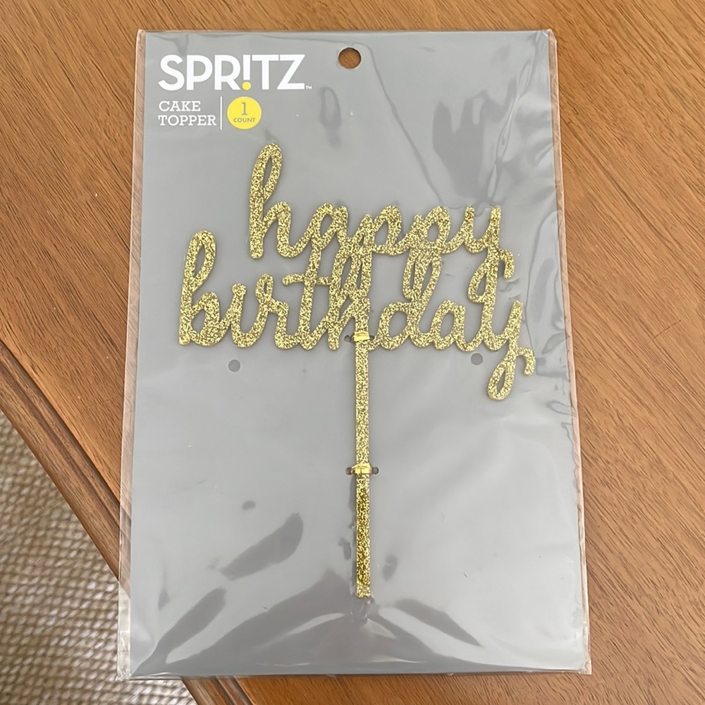 Happy Birthday cake topper by spritz gold sparkly